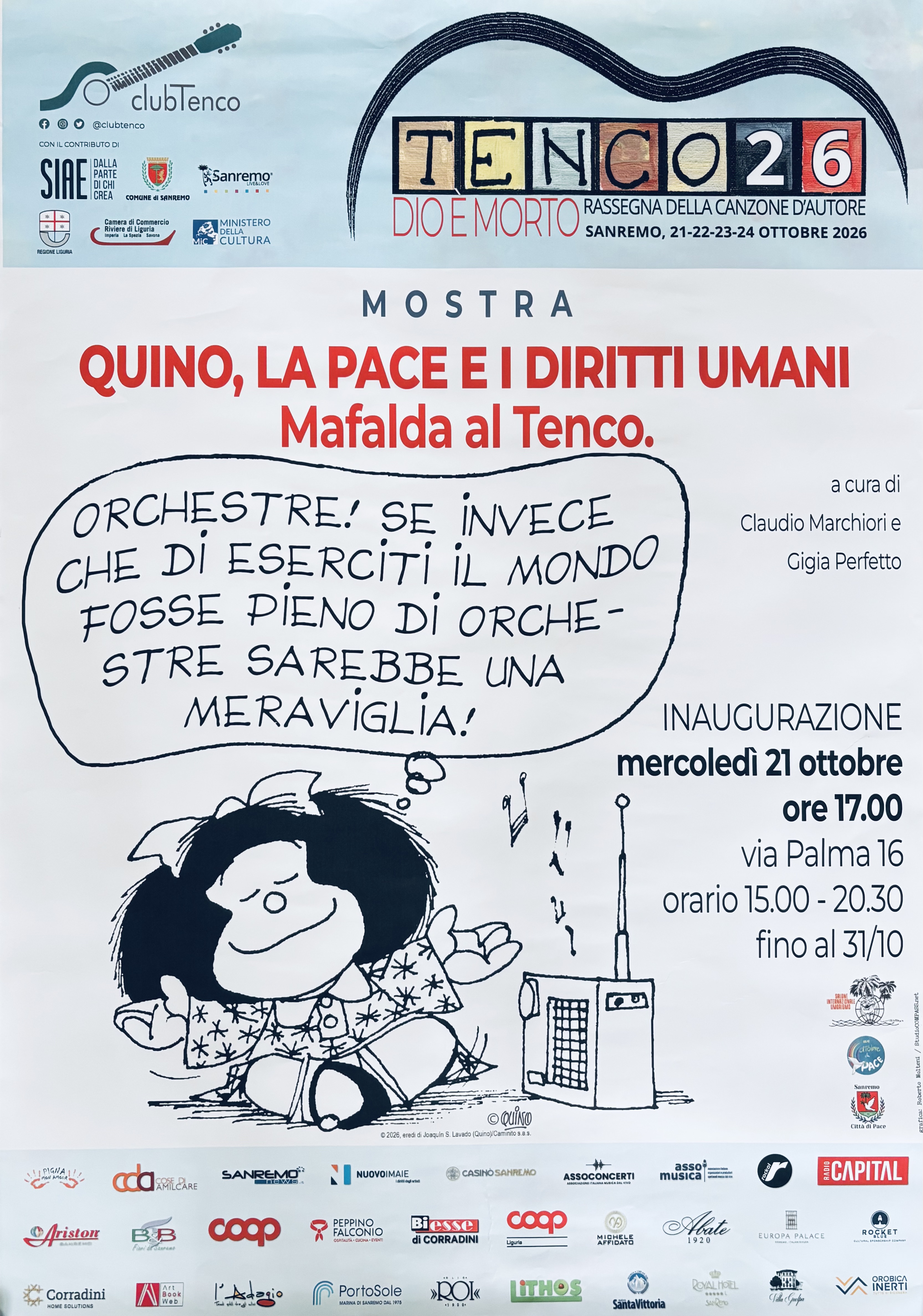 QUINO, LA PACE E I DIRITTI UMANI. MAFALDA AL TENCO